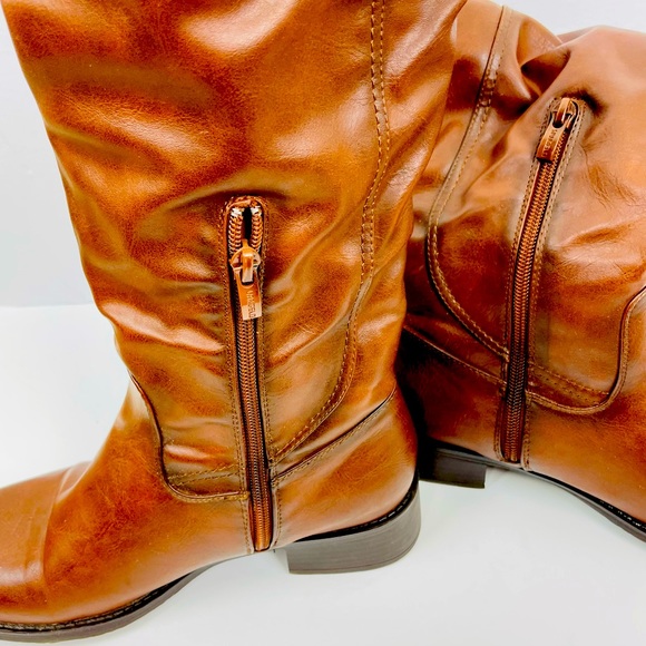 Over-the-knee boots chestnut brown faux leather. - Picture 2 of 7